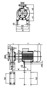 ش شماتیک پمپ آب سانترفیوژ زمینی داب (DAB) مدل NKM-G 150-200/218